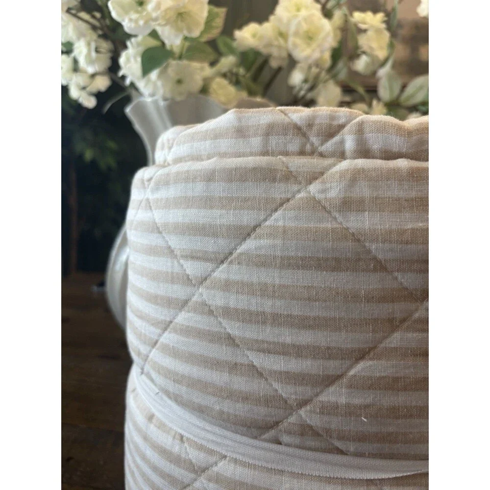 Quince European Linen Stripe Quilt Full/Queen White & Natural DISCONTINUED RARE